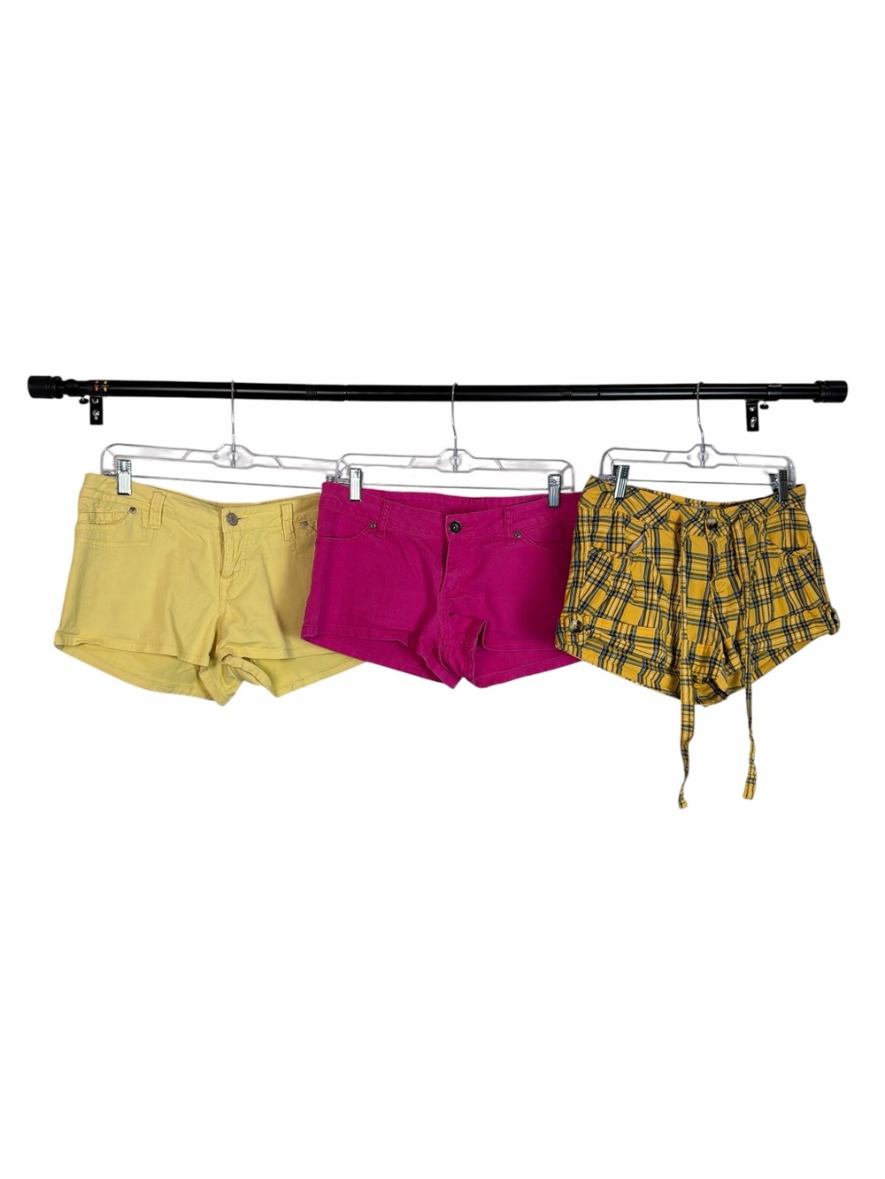 Vintage Y2K Size 9 Low Rise Booty Shorts Bundle Pink Yellow Plaid Cargo Lot